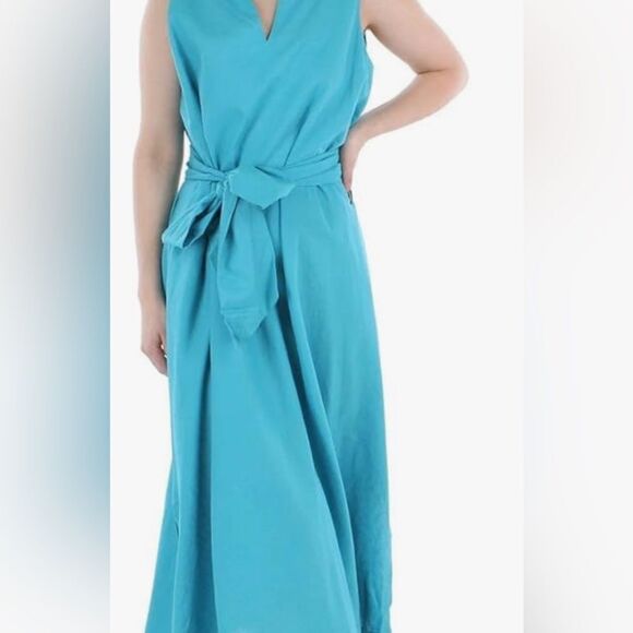 ANNE KLEIN Vera Tie Front Dress Calypso Turquoise Blue Sz 1X VNeck Sleeveless - Picture 4 of 15